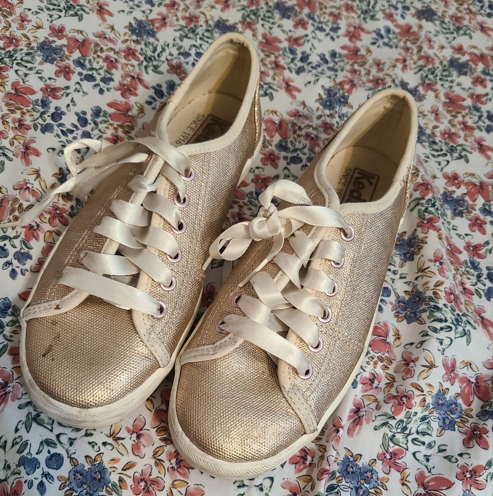 Keds Rose Gold Women's Sneakers With Satin Ribbon
